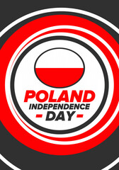Independence Day in Poland. National happy holiday, celebrated annual in November 11. Polish flag. Patriotic elements. Poster, card, banner and background. Vector illustration
