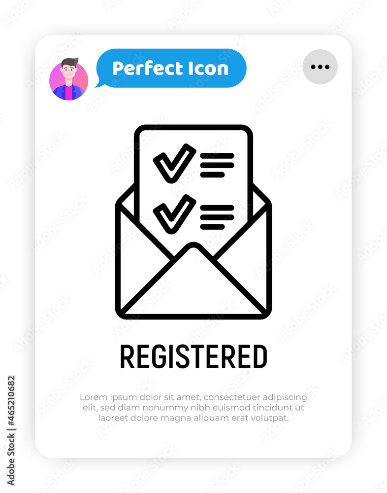 Aufkleber open envelope with letter containing check mark. confirmation of registration. thin line icon. moder