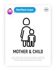 Single mother and child thin line icon. Modern vector illustration.