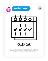 Calendar with check marks thin line icon. Weekly planning. Modern vector illustration.