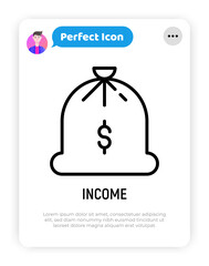 Dividends thin line icon. A bag of gold. Income, reward. Vector illustration.