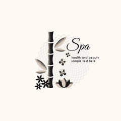 Spa treatments icons for graphic and web design, background for invitations to beauty salon, spa, advertising of natural products, cosmetics, body care.Vector illustration. Flat design..