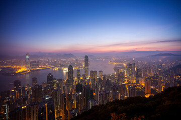 Victoria Harbour view from the Peak at Dawn, Hong Kong