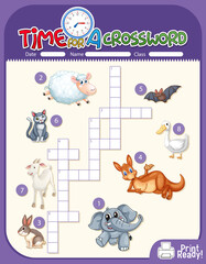 Crossword puzzle game template about animals