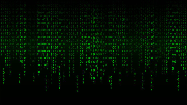 Technology vector binary code. Random falling digits on screen. Hacked software. Matrix sciense background. Big data analytics.