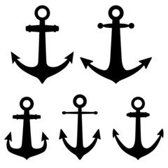 Set of Illustrations of ship anchors in monochrome style. Design element for logo, emblem, sign, poster, t shirt. Vector illustration