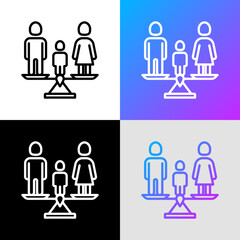 Family court thin line icon, parents on scales and child between them. Modern vector illustration of divorce.