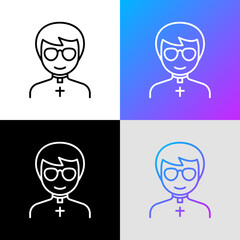 Cartoon priest thin line icon. Modern vector illustration for avatar.