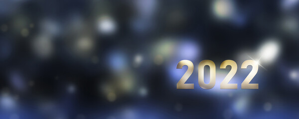 golden number 2022 on a shiny reduced dark blue background, beautiful celebration night concept with lights and copy space