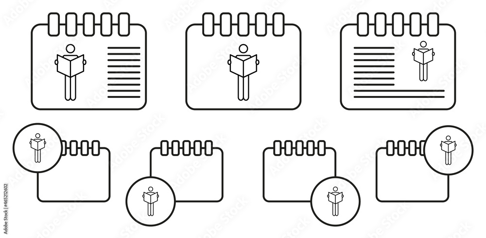 Poster book, reader vector icon in calender set illustration for ui and ux, website or mobile application