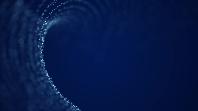 Futuristic digital wave with dots. Dark cyberspace. Abstract music background. Big data visualisation with particle flow. 3d rendering.