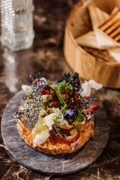 Gourmet beef tartare on plate