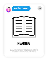 Book with bookmark thin line icon. Modern vector illustration for bookstore logo.
