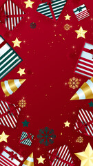 Obraz premium Colorful christmas banners with cute winter illustrations with red green and gold color. Set of winter social media stories template. Use for event invitation, promo, ad. Vector illustration