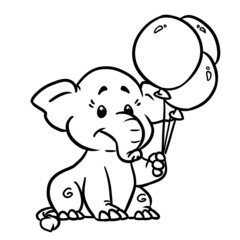 Little baby elephant balloons character postcard illustration cartoon coloring