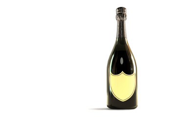 Champagne bottle isolated. Close-up of a French alcoholic beverage with a blank label.
A drink for the celebration.