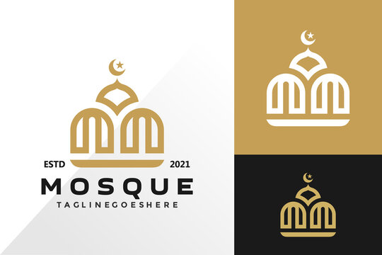 Luxury islamic mosque logo and icon design vector concept for template