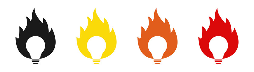 Light bulb with fire. Set of icons.