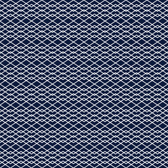 Fototapeta premium Minimalist style seamless background with white lines forming geometric rhombus ornament on blue backdrop