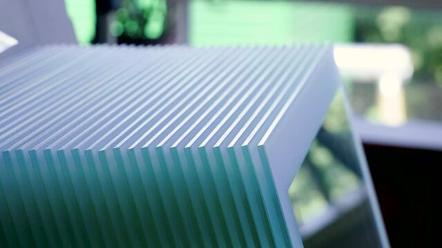 Close-up shot of glass in a furniture factory. 4K