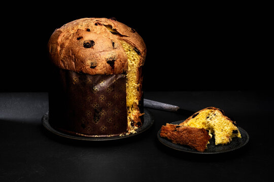 Studio shot of freshly baked panettone sweet bread