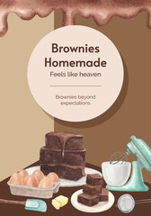Poster template with homemade brownie concept,watercolor style