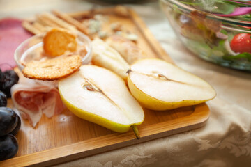 Fruit serving on catering event table at restaurant.