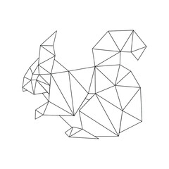 Vector polygonal origami black and white geometric squirrel, isolated on white background