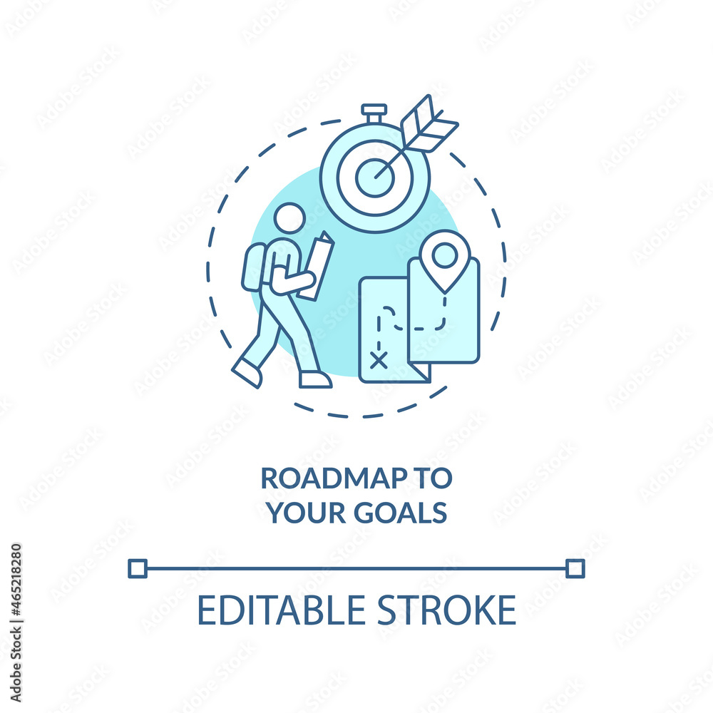Poster roadmap to your goals blue concept icon. define personal path abstract idea thin line illustration. 