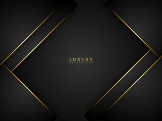 dark abstract background with realistic paper cut and luxury gold lines