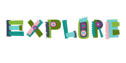 Lettering explore. The letters are cut from colored paper and pasted on a white background. Unique handwritten lettering. 