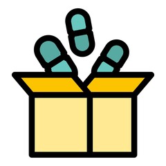 Pill carton box icon. Outline pill carton box vector icon color flat isolated
