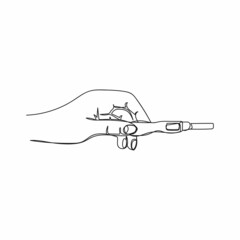 Vector continuous one single line drawing icon of hands holding pregnancy test in silhouette on a white background. Linear stylized.