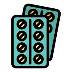 Medication pills icon. Outline medication pills vector icon color flat isolated