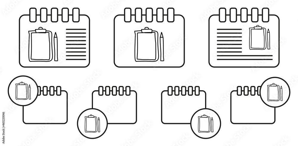 Poster folder tablet and pencil sketch vector icon in calender set illustration for ui and ux, website or m