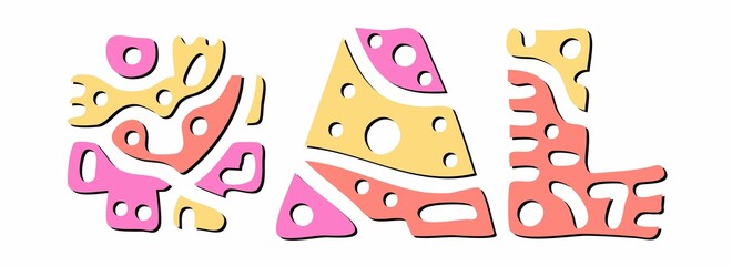 AL Hashtag. Doodle isolate text. Colored curves decorative doodle letters. Trendy popular Hashtag #AL is abbreviation for the US American state Alabama for social network, mobile apps, games