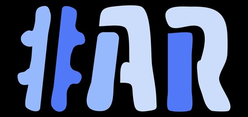 AR Hashtag. Isolate curves doodle letters. Blue colors. Hashtag #AR is abbreviation for the US American state Arkansas for social network, web resources, mobile apps.
