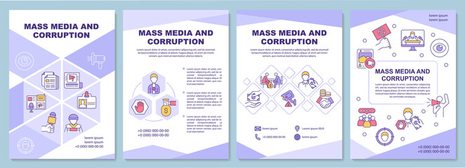 Fototapeta na wymiar Mass media corruption brochure template. Mass media accountability. Flyer, booklet, leaflet print, cover design with linear icons. Vector layouts for presentation, annual reports, advertisement pages