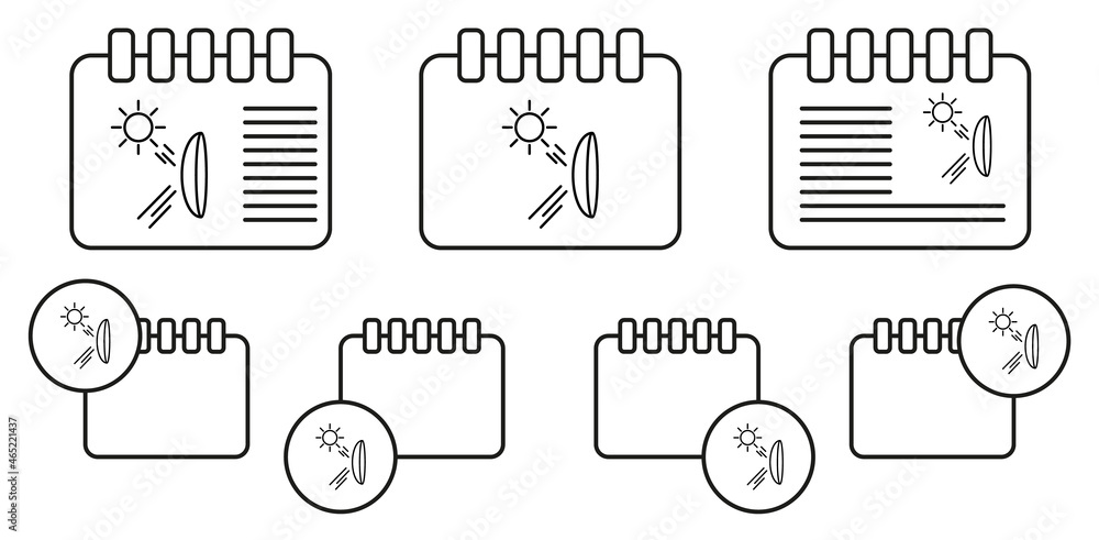 Poster sun rays on eyes vector icon in calender set illustration for ui and ux, website or mobile applicati