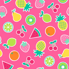 Cute hand drawn tropical fruits seamless pattern background.