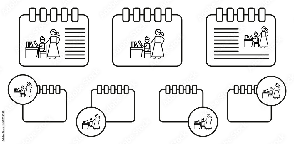Poster homework, mother, child vector icon in calender set illustration for ui and ux, website or mobile ap