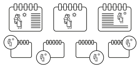 Hiking, family vector icon in calender set illustration for ui and ux, website or mobile application