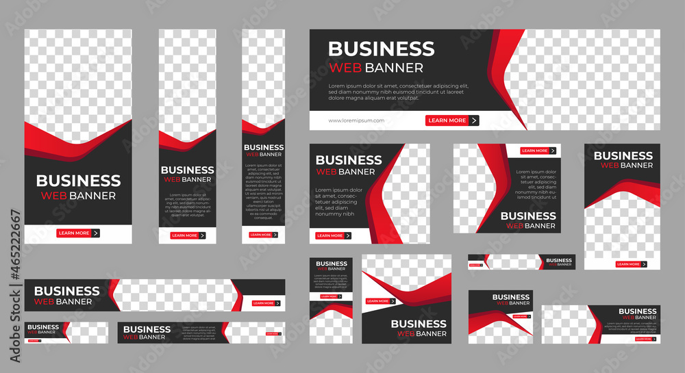 Poster abstract banner design web template set, horizontal header web banner. modern gradient red and black