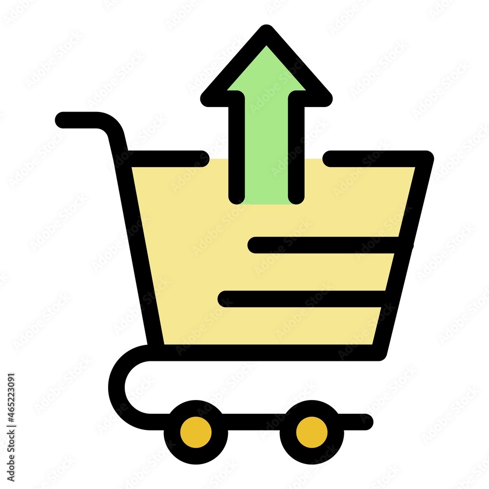 Poster shop cart upload icon. outline shop cart upload vector icon color flat isolated