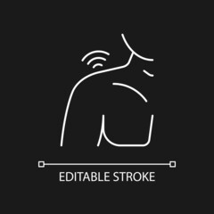 Shoulders rheumatism white linear icon for dark theme. Inflammatory process. Joints deformity. Thin line customizable illustration. Isolated vector contour symbol for night mode. Editable stroke