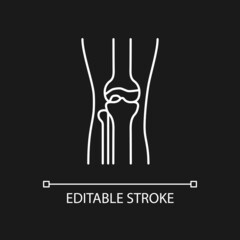 Osteoarthritis white linear icon for dark theme. Cartilage inflammation. Degenerative joint disease. Thin line customizable illustration. Isolated vector contour symbol for night mode. Editable stroke