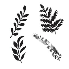 hand drawn tree branches with leaves set