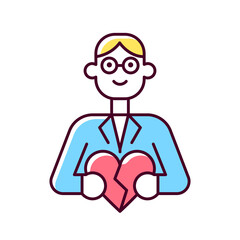 Couple and family counsellor RGB color icon. Relationship counselling. Marriage therapy. Mental health issues in romantic relations. Isolated vector illustration. Simple filled line drawing