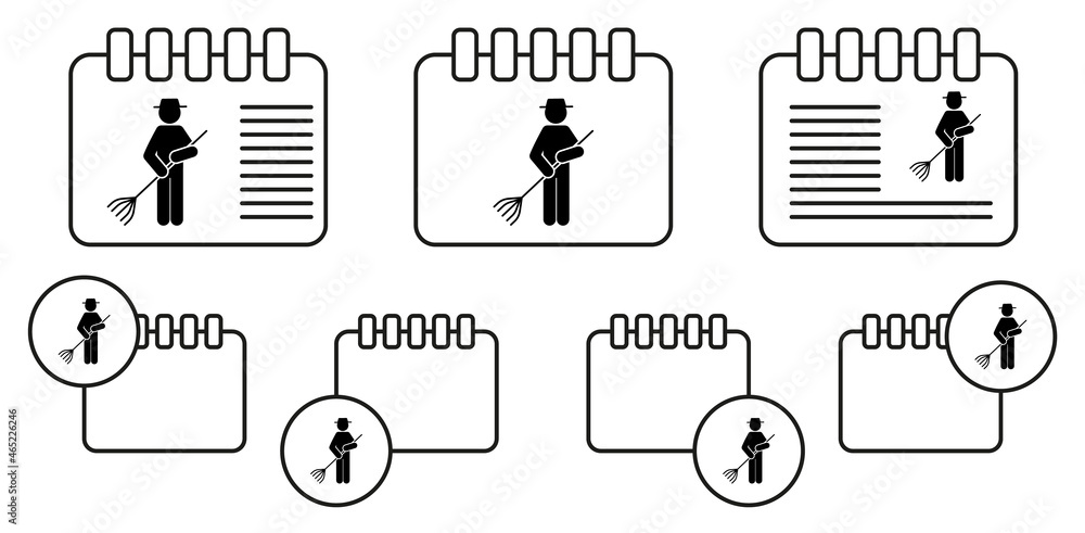 Aufkleber man man with rake vector icon in calender set illustration for ui and ux, website or mobile applicat