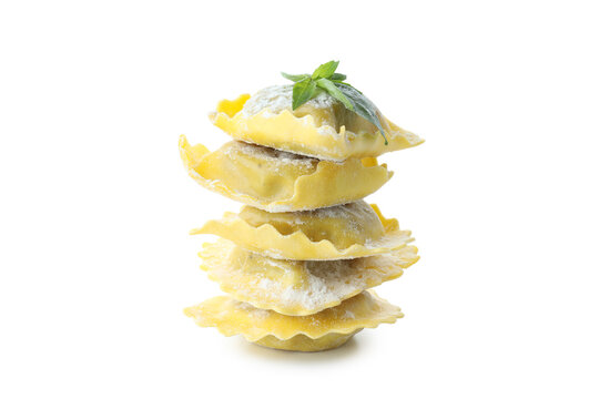 Tasty raw ravioli isolated on white background